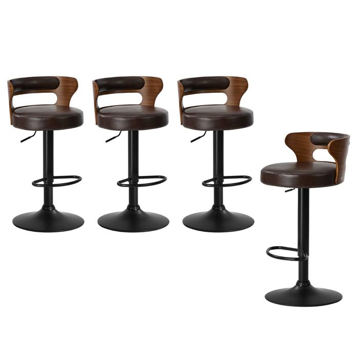 Oikiture 4x Bar Stools Swivel Stool Wooden Leather Brown
