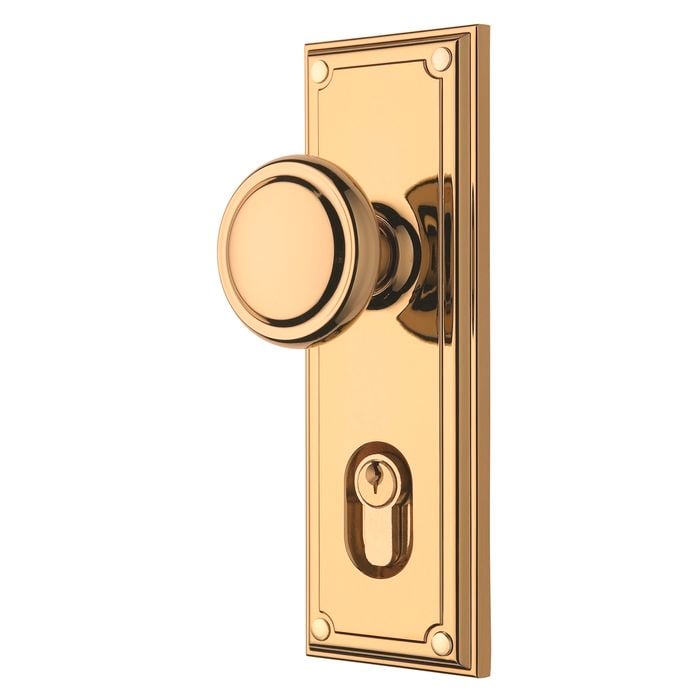 Gainsborough Bright Goldtone Double Cylinder Trilock Traditional Knobset