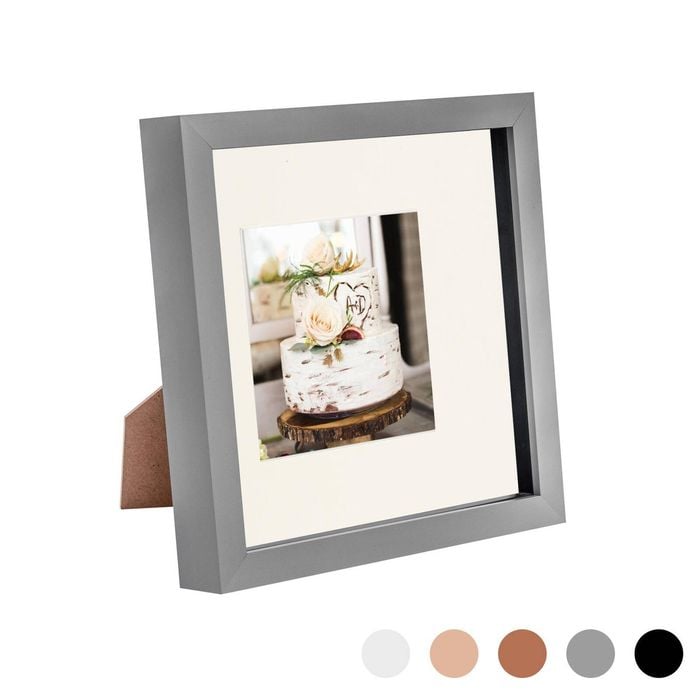 Nicola Spring Acrylic 3d Box Photo Frame With 4" X 4" Mount - 8" X 8"  - Grey