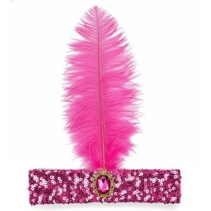 WIDE FLAPPER HEADBAND Feather Sequin Costume Gatsby Charleston Headpiece 1920s Hot Pink