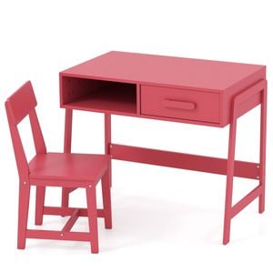 Costway Kids Table & Chair Wooden Study Desk Set Pink