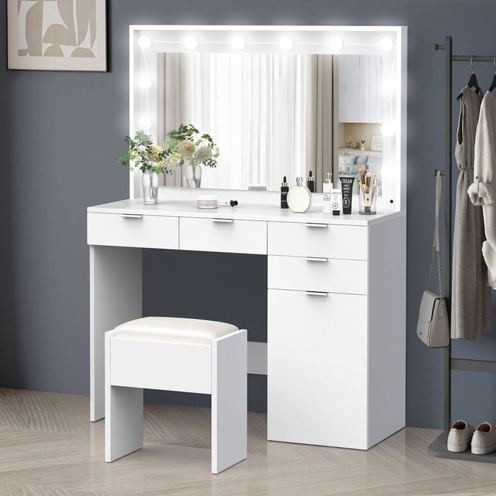 Alfordson Dressing Table Stool 5 Drawers White