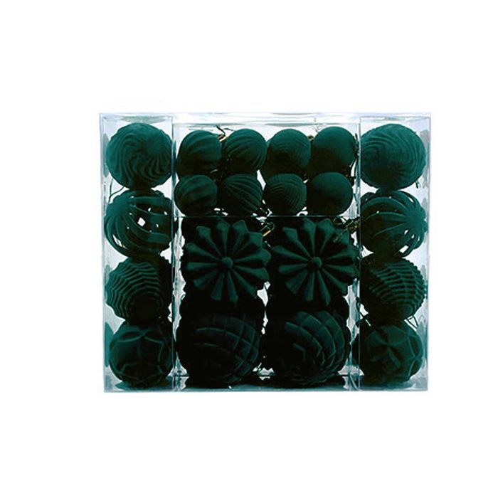 Catzon 48 Pcs Velvet Christmas Balls Flocked Shatterproof Baubles for Holiday Wedding Party-Green