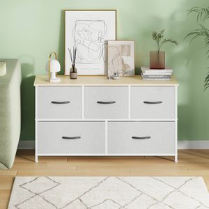 Ufurniture Chest of 5 Drawers Fabric Storage Cabinet Beige Light Gray