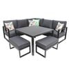 DALLAS CORNER LOUNGE W TABLE + FOOTSTOOLS - BLACK
