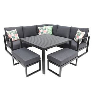 DALLAS CORNER LOUNGE W TABLE + FOOTSTOOLS - BLACK