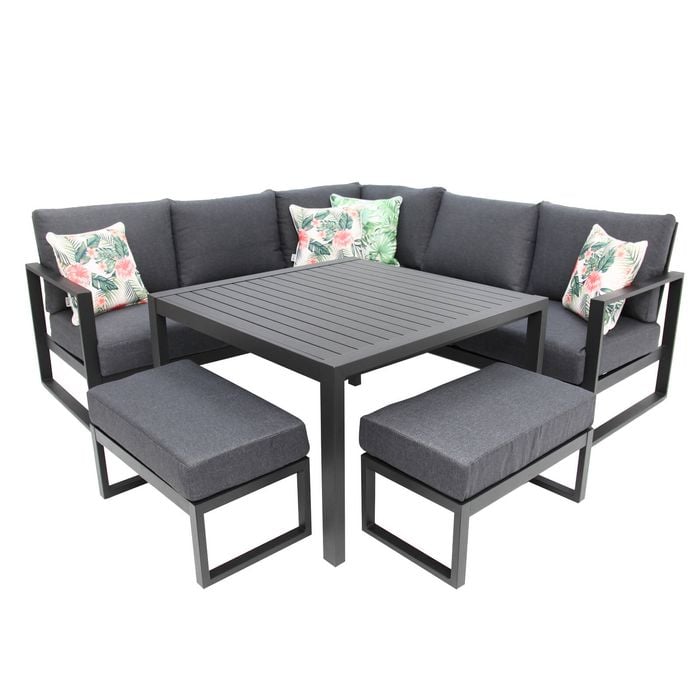 DALLAS CORNER LOUNGE W TABLE + FOOTSTOOLS - BLACK