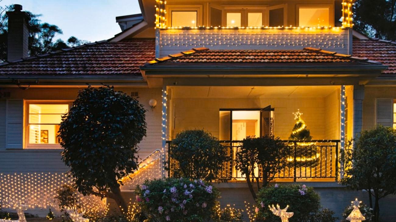 House with statue lights in animal shapes.