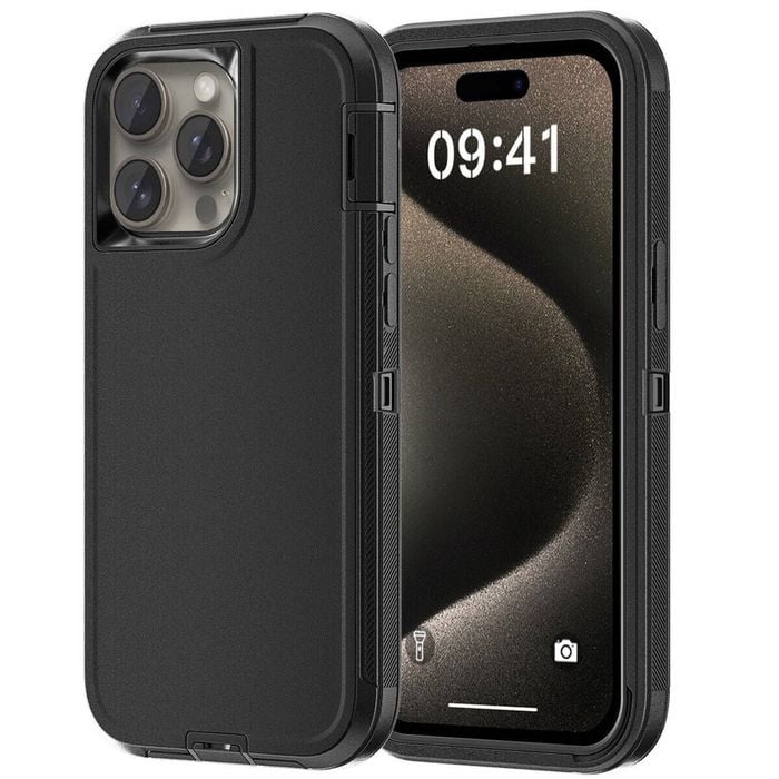 Rugged Case Shockproof Heavy Duty Cover - For Apple iPhone 15 Pro (Black)