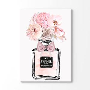 Fashion Perfume Bottle with Flowers Print 100% Australian Made 90x60cm (Stretched Canvas)
