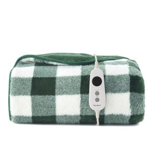 Dreamaker Gingham Plush Electric Heated Throw Blanket Green - 130x160cm | Overheat Protection, 9 Heat Setting, Machine Washable