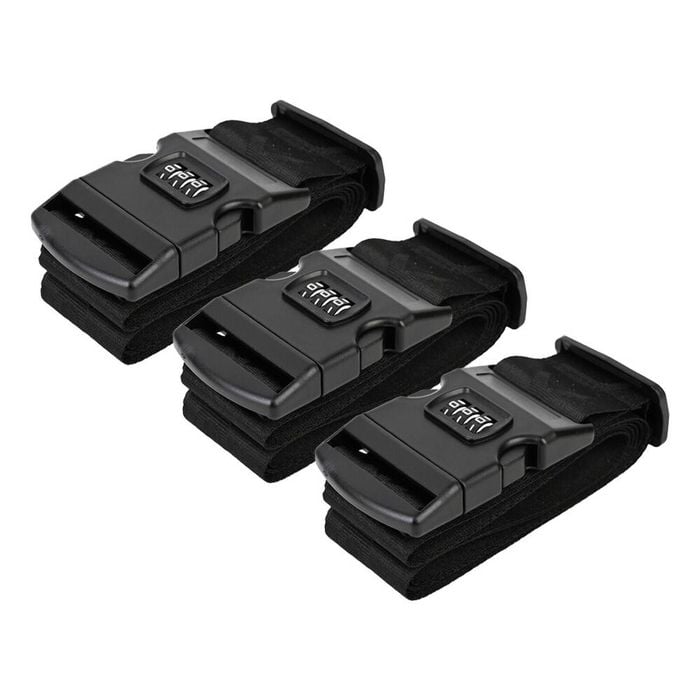 3PK Paklite Luggage Strap Accessory w/ 3 Digit Combination Lock 5x184cm Black