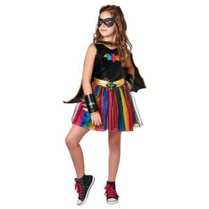 DC Comics Girls Batgirl Deluxe Rainbow Tutu Dress Costume w/Gauntlet/Mask Size S