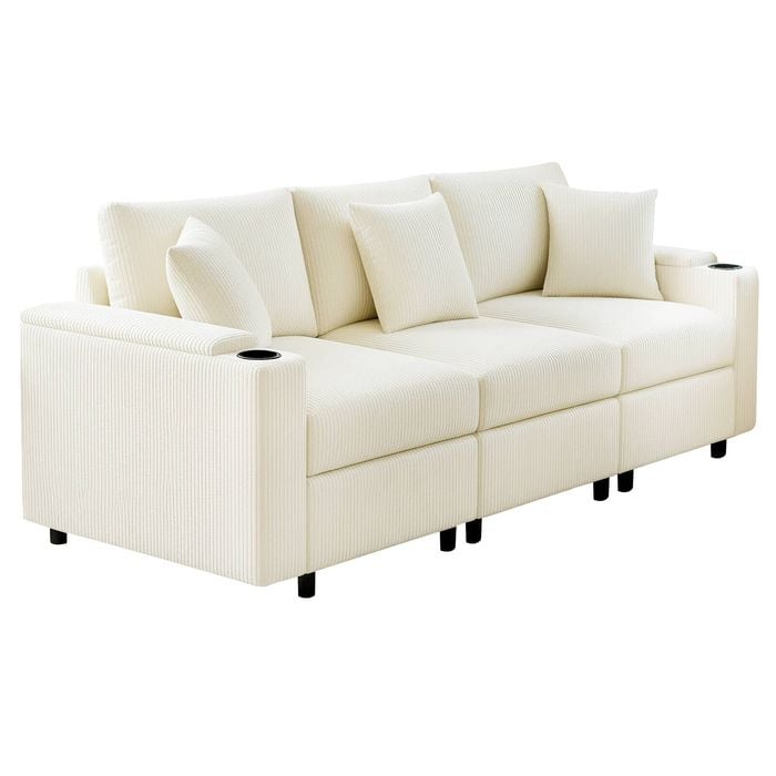 Ufurniture 3 Seaters Sofa Modular Lazy Lounge Sofa Beige
