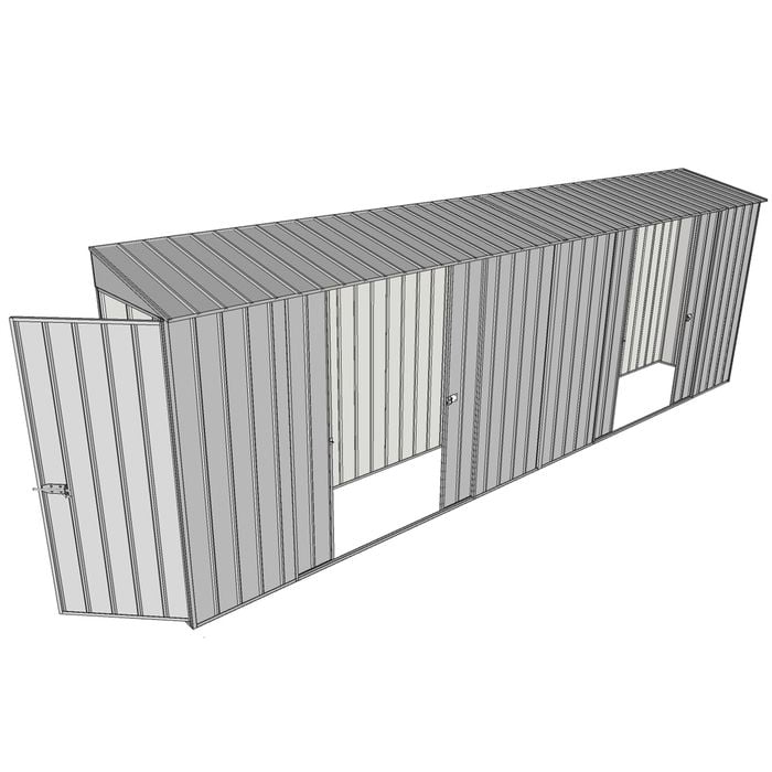 Build-a-Shed 0.8 x 6 x 2m Hinged Door Tunnel Shed with Dual Double Sliding Side Doors - Zinc