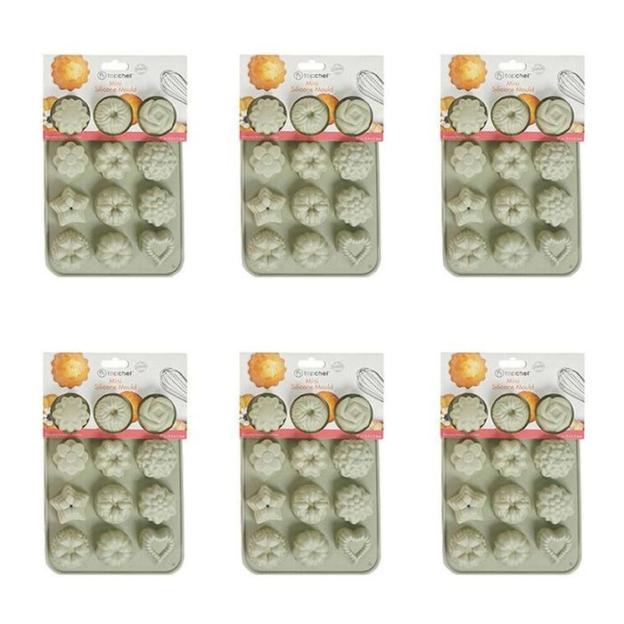 6x 12pc Topchef Silicone Heat Resistant Mini Muffin Tray 21x15.5cm Assorted