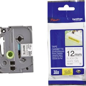 Brother TZE Tape 12mm Black on White Strong Adhesive Tape