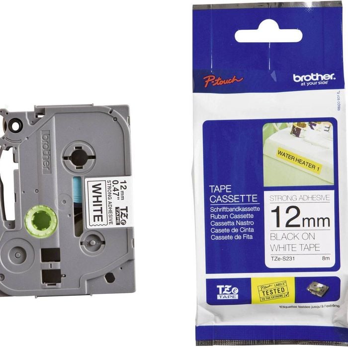 Brother TZE Tape 12mm Black on White Strong Adhesive Tape