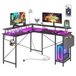Advwin L Shaped Gaming Desk With Led Lights & Power Outlets