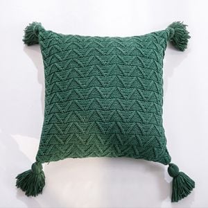 CottonMore Soft Chenille Knitted Tassel Cushion Cover Dark Green 45x45cm
