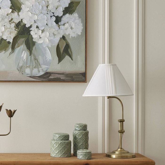 Society Home Reiss Table Lamp Antique Brass & White 37.6x35x67cm