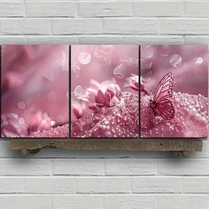 3pcs Pink Bubbles Modern Butterfly Print 100% Australian Made 3 x 40x60cm (Metal Print)