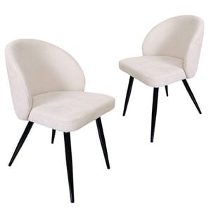 BRIBRION x2 Linen Dining Chairs Black Metal Legs Upholstered Fabric Modern Kitchen Restaurant Cream