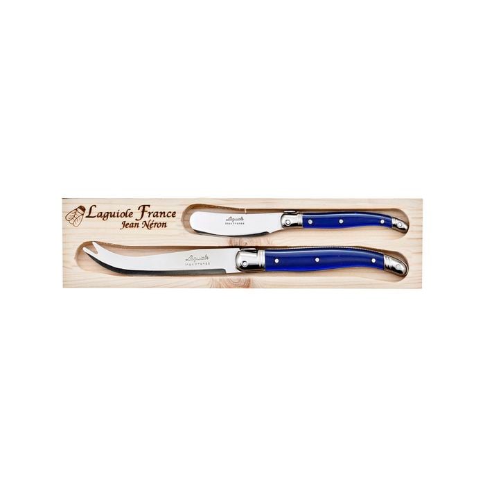 Laguiole Jean Neron 2pc Cheese Knife & Spreader Set - French Blue
