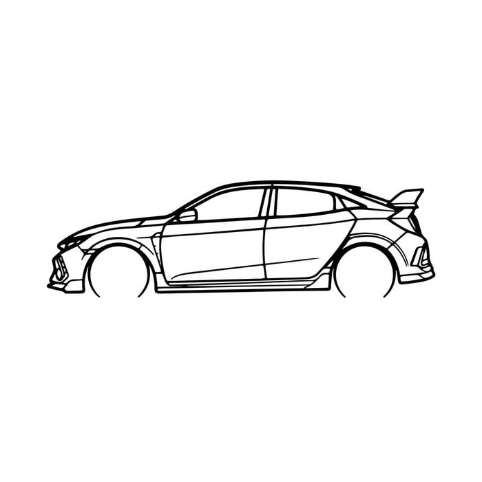 Ignite Laser Honda 2021 Civic Type R Silhouette Metal Wall Art Coated Black 23.6inch/60cm
