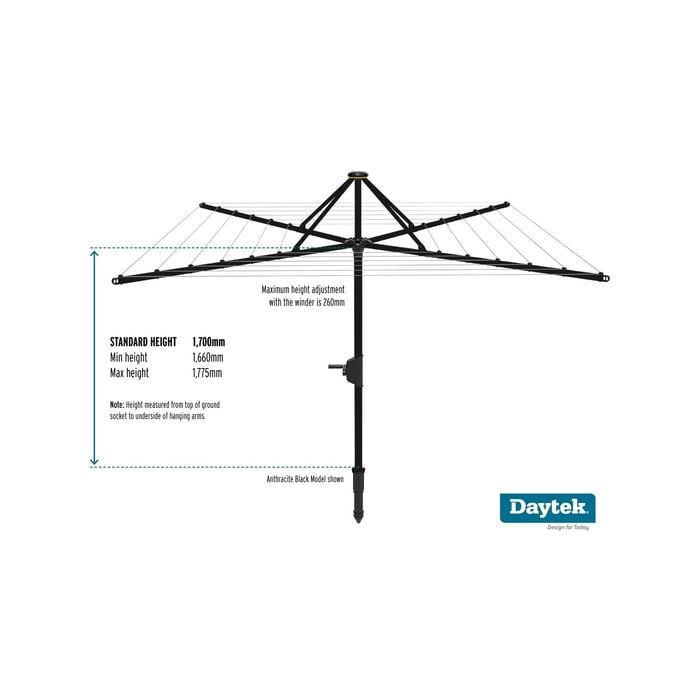 Daytek Anthracite Black MK2 M48 Rotary Clothesline - Anthracite Black