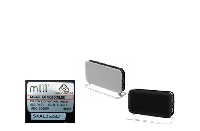 Mill Convension panel heater models SG2000LED & SG2000LED BK recall