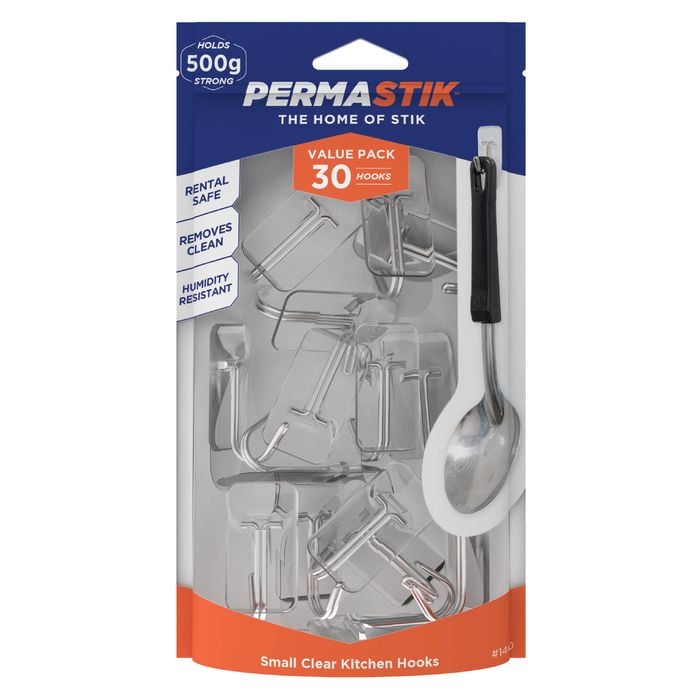 Permastik Small Clear Kitchen Hooks - 30 Pack
