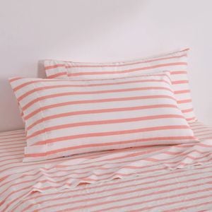 Dreamaker Bask Washed Cotton Yarn Dyed Stripe King Pillowcase Coral Twin Pack