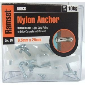 Ramset Nylon Anchor Mushroom Head 6.5 x 25mm 25pk