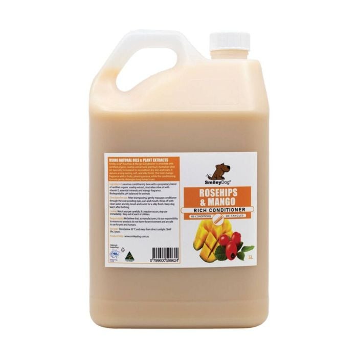 Smiley Dog Pet Grooming Cleaning Conditioner Bottle 5L Rosehips & Mango