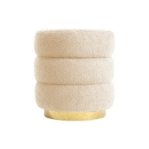 La Bella Round Stacked Ottoman Stool 38cm Beige Teddy Fleece Fabric Foot Rest
