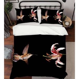 3D Pink Lily Bird 84 Bed Pillowcases Quilt King Single Size