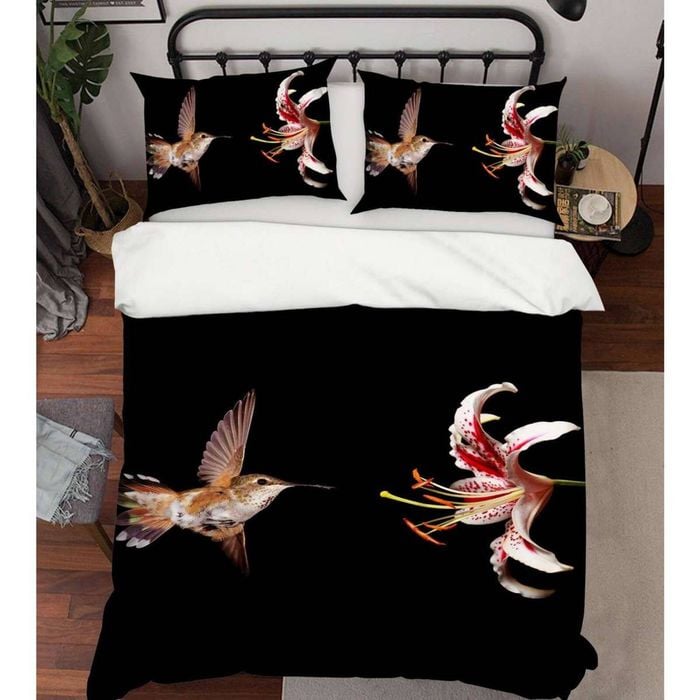 3D Pink Lily Bird 84 Bed Pillowcases Quilt King Single Size