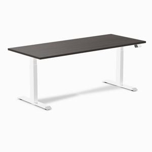 Desky Dual Sit to Stand Burnished Wood Melamine Desk 180x75cm White Height Adjustable Legs