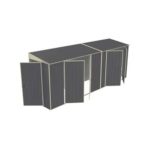 Build-a-Shed 1.2 x 5.2 x 2.0m Grey Tunnel Shed Tunnel Hinged Door Plus Dual Double Hinged Side Doors