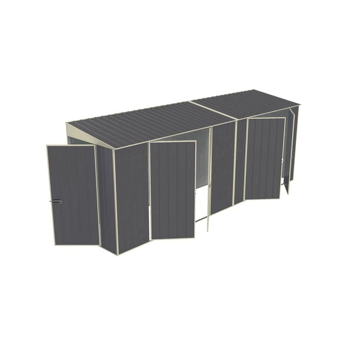 Build-a-Shed 1.2 x 5.2 x 2.0m Grey Tunnel Shed Tunnel Hinged Door Plus Dual Double Hinged Side Doors