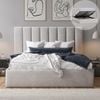 Celine King Taupe White Velvet Gas Lift Storage Bed Frame