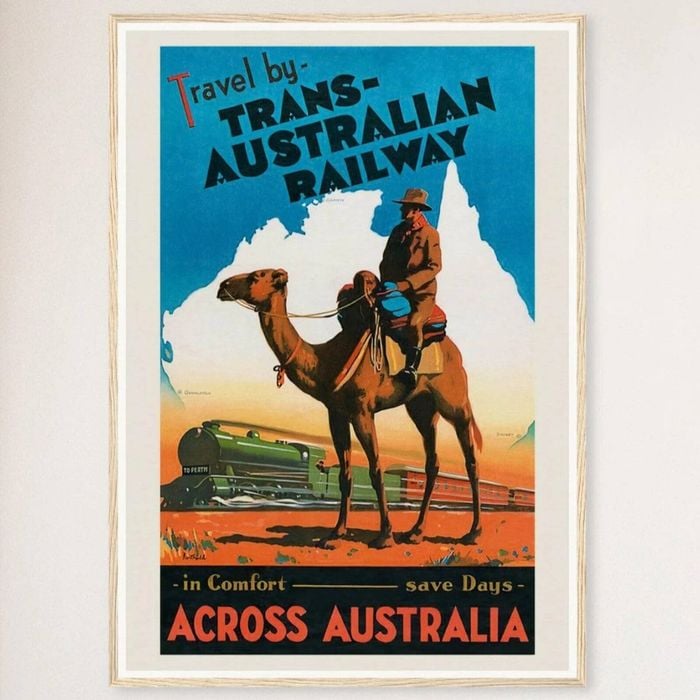 Galrie Trans Australian Railway Vintage Poster Outback Adventure Art, Wood Frame, A2 42 x 60cm (16 x 24inch)