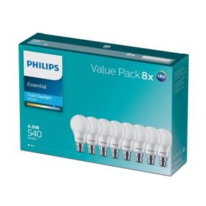 Philips A60 BC LED 540Lm Cool Daylight 4.9W Globe - 8 Pack