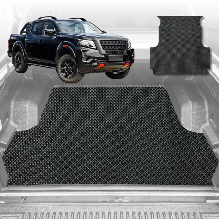6D Diamond Ute Tub Mat for Nissan Navara Dual Cab Pro-4X 2022-Current (with factory plastic tub liner)-Black-Outback GT