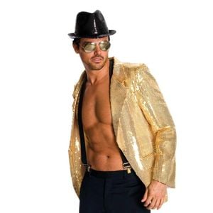 Mens Sequin Disco Jacket Halloween Costume Fancy Dress Party Outfit - Gold, Large