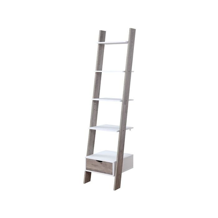 Sarantino Mira 5-Tier Ladder Shelf - White and Grey Oak