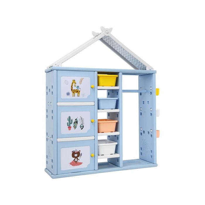 Costway Kids Wardrobe Portable Clothes Closet Armoire Toy Storage Cabinet Organizer Children Furniture, Blue
