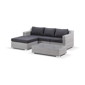Milano Package B - Outdoor Wicker Modular Chaise Lounge With Coffee Table - Brushed Grey And Denim