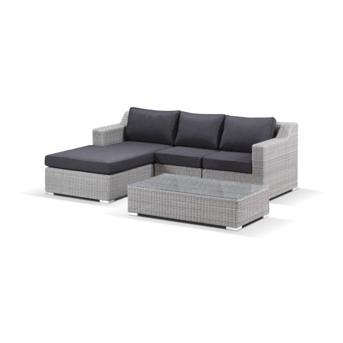 Milano Package B - Outdoor Wicker Modular Chaise Lounge With Coffee Table - Brushed Grey And Denim